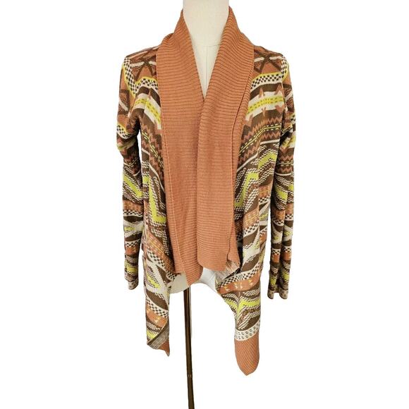 Blu Pepper Southwestern Design Fall‎ Orange Brown Open Shawl Cardigan Sweater Sm - Picture 1 of 4